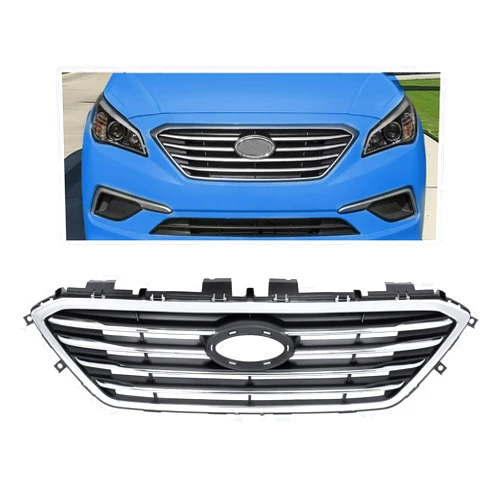 HECASA Front Upper Grille Compatible with 2015-2017 Hyundai Sonata 86350C2000 HY1200188 Front Bumper Grill Chrome Black+Silvery