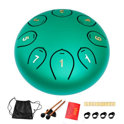 Lidguni Steel Tongue Drum 6 Inch 8 Notes, Tongue Drum C major, Hang Drum Instrument, Handpan Drum for Kids, Ethereal Drum for Rain Meditation Yoga Musical Education, Green