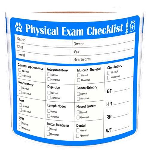 Remerabel 100 Pcs Physical Exam Checklist Veterinary Labels 3 x 4 Inch Doctor Stuff Veterinarian File Folder Chart Labels Veterinarian Physical Examination Vet Stickers