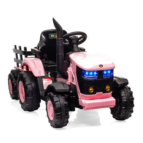 GarveeLife Kids Ride on Tractor with Trailer & Remote Control, 12V Battery Powered Electric Ride on Toy, 35W Dual Motors, Spring Suspension, 6 Wheels, Music USB, Gift for Boys and Girls, Pink