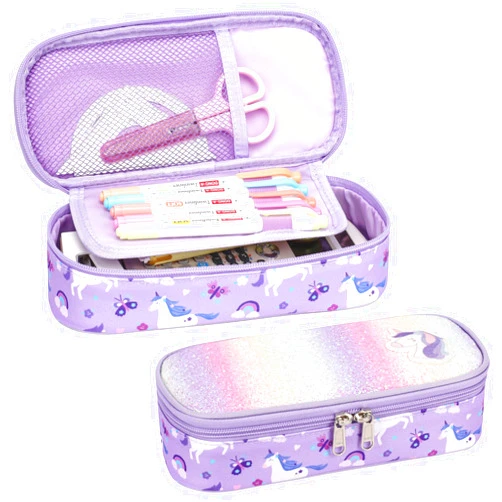Bagseri Kids Pencil Case Girls - Cute Pencil Case Large Capacity Pencil Pouch Pencil Box, Multifunction Pencil Bag with Compartments for Girls Kids Teen, Pen Case Only (Glitter Purple Unicorn)