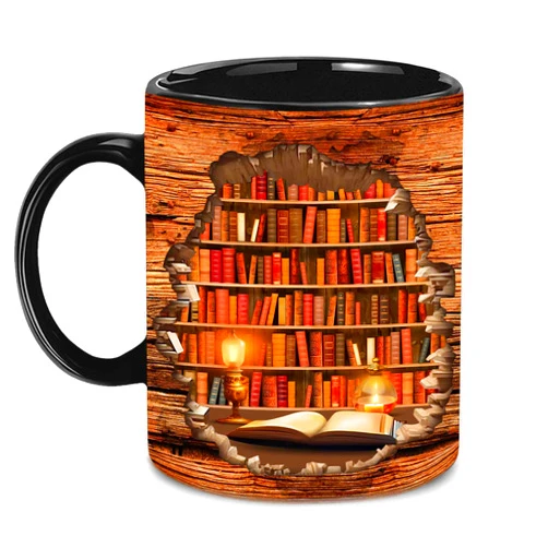 BECHUSKY 3D Bookshelf Mug - Book Lovers Coffee Mug 11OZ - Librarian Mug Book Coffee Mug Book Mug Book Club Cup Bookish Bookworm Mug Gifts for Readers Bookish Gifts for Book Lovers Black Mug 11OZ