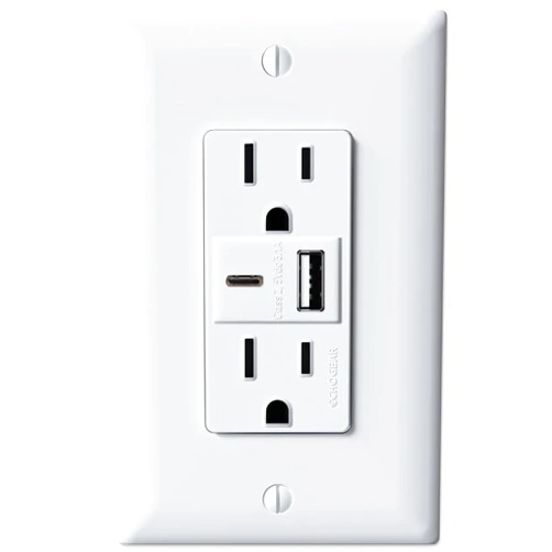 ECHOGEAR USB-C Outlet - 3.1 Dual USB Power Outlet with 2X AC Outlets, 1x USB-A & 1x USB-C Port - Easy Install includes Wall Plate, Hardware & Outlet Receptacle - White
