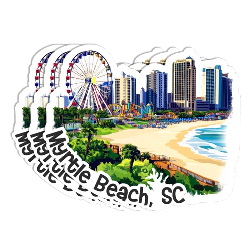 MABSDesigns 3Pcs Myrtle Beach South Carolina Sticker - Sticker for Laptop - Water Bottle - car - Myrtle Beach Skyline - Travel Lover