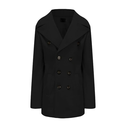 JEKE-DG Men's Notched Collar Trench Coat Double Breasted Long Wool Blend Jacket Windbreaker Business Winter Pea Coats