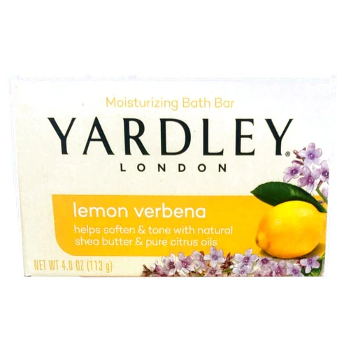 Yardley London Moisturizing Bath Bar Soap, Lemon Verbena, with Shea Butter & Pure Citrus Oils, Softens & Tones Skin, 4.0 oz