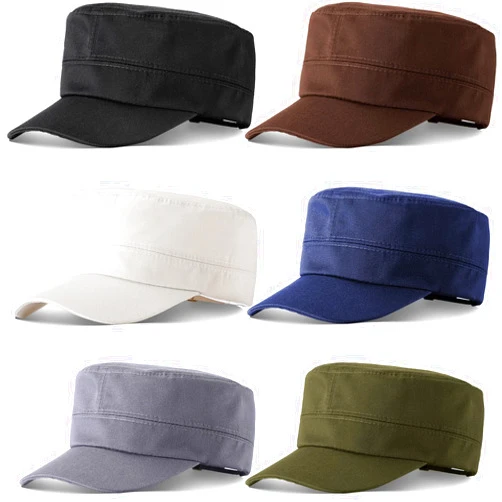 Eurzom 6 Pieces Military Style Hat Cadet Cap Army Fitted Basic Army Hat Vintage Military Cap Adjustable Costume Cotton Twill Flat Top Hats for Men Women, Solid Color