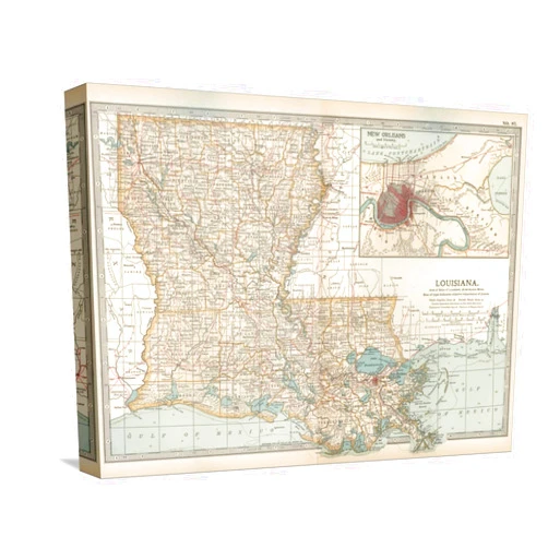 ART.COM Stretched Canvas Print Map of Louisiana. United States. Inset Map of New Orleans and Vicinity by Encyclopaedia Britannica, 16