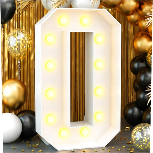 FAYLISVOW 3FT Marquee Light up Number 0 White Marquee Numbers with Lights for Birthday Party Large Mosaic Frame Letter Cardboard Pre-Cut Giant Cut-Out Thick Foam Board Sign Diy Decorations Anniversary