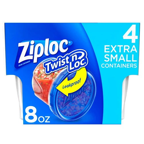 Ziploc Extra Small Round Twist 'n Loc Food Storage Meal Prep Containers, Reusable for Lunch and Leftovers, Dishwasher Safe, 4 Containers and 4 Lids