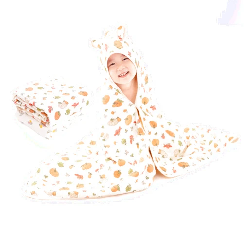 REMASS Hooded Towel Muslin Hooded Towel Made from Organic Cotton 6-Layer Cotton Bath Towel, Soft Bath Towels 25x51inches for Toddler Baby,Pumpkin Costume