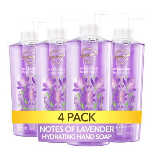 Safeguard Hydrating Liquid Hand Soap, Lavender Scent, Made with Plant Based Cleansers, 15.5 oz (Pack of 4)