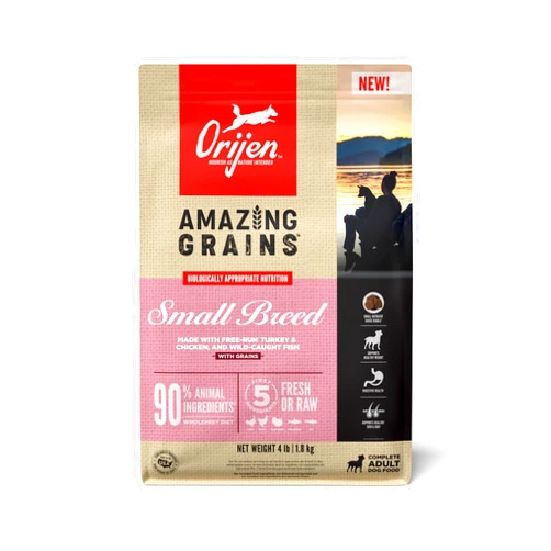 ORIJEN Amazing Grains High Protein Dry Dog Food Small Breed Recipe 4lb Bag