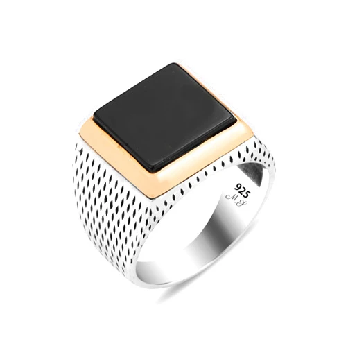 Mercan Silver Silver Square Onyx Ring, Men Black Onyx Signet Ring, Wedding Ring For Men, Onyx Engagement Ring 925k Sterling Silver Ring, Gift For Him