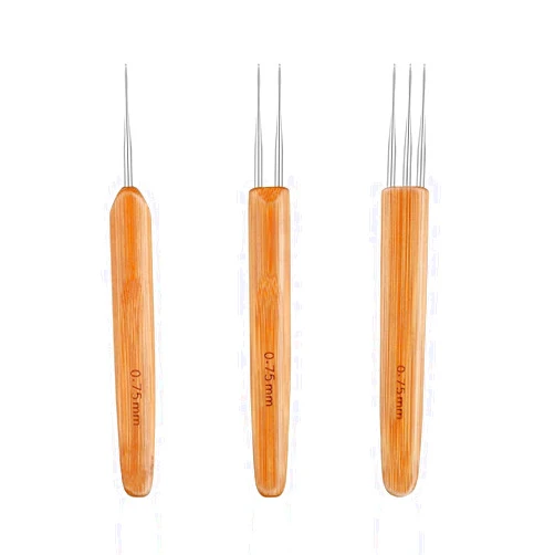 YOUMOO LDCREEE 3 Pieces Dreadlock Hook Tool, 3 Dreadlocks Crochet Hooks, Crochet Hook Needle for Hair Dreadlock Braid Craft 0.75mm 1 Hook, 2 Hooks, 3 Hooks (Wood color-3pcs)
