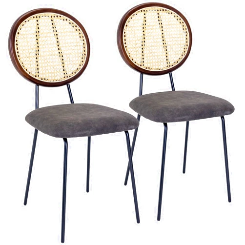 Hoyiestp Kitchen Chairs Set of 2, Mid-Century Modern Dining Chairs with Rattan Backrest and PU Leather Seat for Living Room, Bedroom, Patio, Restaurant, Cafe, Kitchen Chairs