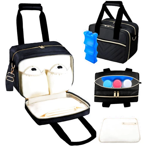 GDNasist Breastmilk Cooler Bag with Ice Pack, Wearable Breast Pump Storage Bag, Insulated Bottle Travel Bag Compatible with Momcozy/Elvie/Willow, Fits Baby Bottles up to 9 Ounce with Shoulder Strap Black Mini