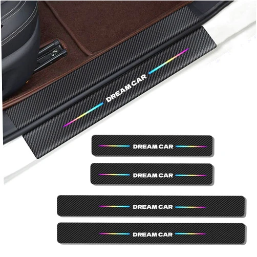 JULOPO 4PCS car Door sill Protector Stickers Dream Car Letter Carbon Fiber Texture Leather car Door sill Cover