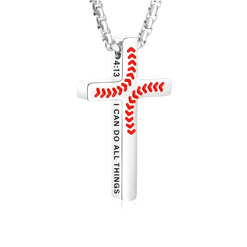 VULETO Baseball Bible Verse Cross Necklace for Boys Men, Stainless Steel Cross Pendant Chain Christian Religious Baseball Stuff Accessories Jewelry Gifts for Son Kids Teens Team