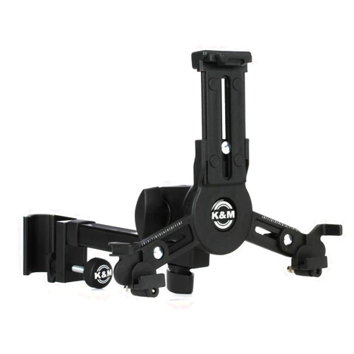 K&M - Konig & Meyer 19796.000.55 - Mini Tablet/iPad Holder for Microphone Stand - Switch from Landscape to Portrait - Professional Grade for Musicians - Studio or Remote Home Use - German Made - Black