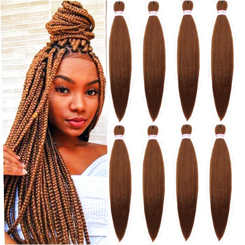 BEFUNNY Braiding Hair,24 Inch 8 Packs Pre Stretched Braiding Hair,Brown Prestretched Hair For Black Women Hair,Professional Itch Free Yaki Synthetic Hair Extension(8pcs,30#)