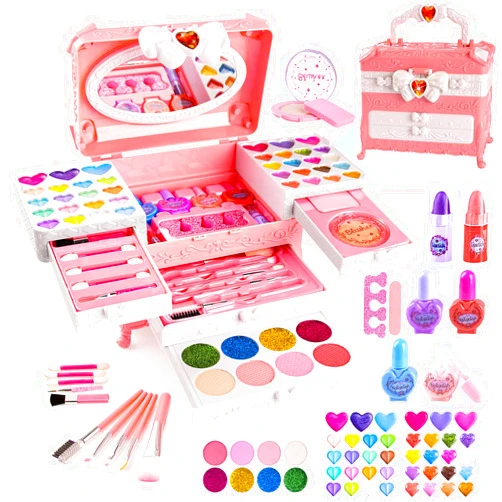 Mqsiuve Kids Makeup Kit for Girl Toys - Toys for Girls Makeup Set Real Washable Princess Makeup Kit, 66PCS Mqsiuve Toys Safe & Non-Toxic Little Girl Makeup Kit, Christmas & Birthday Gift for 3-12(Pink)