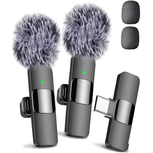 Mini Mic Pro Wireless Microphone for iPhone, iPad, Android, Lavalier Microphone for Video Recording - 2 Pack iPhone Mic Crystal Clear Recording with USB-C for Podcast, ASMR (iPhone 15+ / Android)