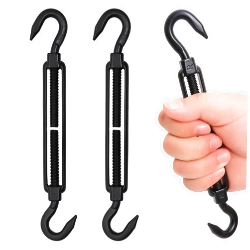 Toyeah 2PCS M8 Black PVC Coating Hook & Hook M8 Turnbuckle, 304 Stainless Steel Adjustable Turnbuckle Wire Rope Tensionior, 400LBS Heavy Duty Turnbuckle for Cables Wire, Sun Shade, Hanging, Tent Installation
