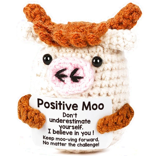 YUEYUQIU Mini Funny Easter Positive Crochet Cow Gifts - Emotional Inspirational Support Gift for Women Men Coworker Friends Easter Basket Stuff - Cute Handmade Positive Cows Potato Duck Animals Gifts