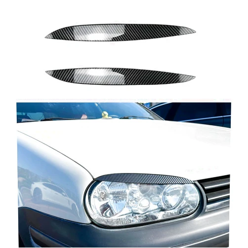 HDirect 2PCS Auto Headlight Eyebrow Cover Trim,Car Headlight Eyebrow Decoration,Eyelids Cover Trim,Compatible With Volkswagen VW Golf 4,Carbon Fiber Pattern