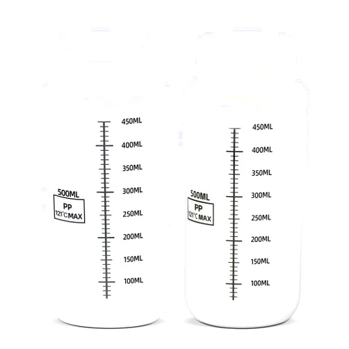 UMETASS 17oz/500ml Wide Mouth Plastic Bottles with Airtight Lids, Graduated Food Grade Leak Proof PP Containers Jars for Water Sample Lab Reagent Liquid Medicine Storage (Transparent, 2 Pcs)