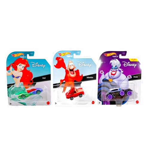 Hot Wheels Disney Character Cars Collection, The Little Mermaid Set of 3 Die-Cast Vehicles, Ages 3+
