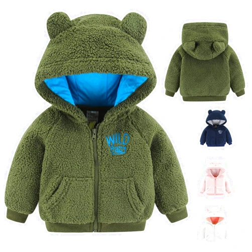 Gajaous Newborn Infant Baby Boys Girls Cartoon Fleece Hooded Jacket Coat with Ears Warm Todder Kids Outwear Coat Zipper Up 0-6Y