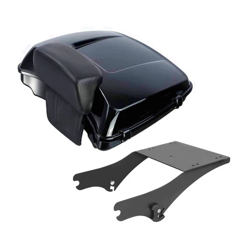 SLMOTO 5.5'' Razor Pack TrunK Black Latches W/Backrest Pad 2 Up Trunk Mounting Rack Fit for Harley Tour Pak Street Electra Glide Road King 97-08