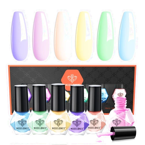 modelones Nail Polish Set 6 Colors Pastel Macaron Nail Polish Sweet Pink Green Collection Quick Dry Nail Polish Finger Nail Polish Manicure Diy Nail Art Salon Home Summer Gift For Women Girl