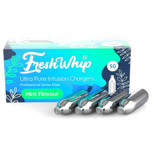 FreshWhip Mint Infusion 50pks Whipped Cream Chargers - 8.2g Pure, Food-Grade Culinary Gas Cartridges - Compatible with Standard Cream Dispensers - Perfect for Making Drinks, Cocktails, and More (50)