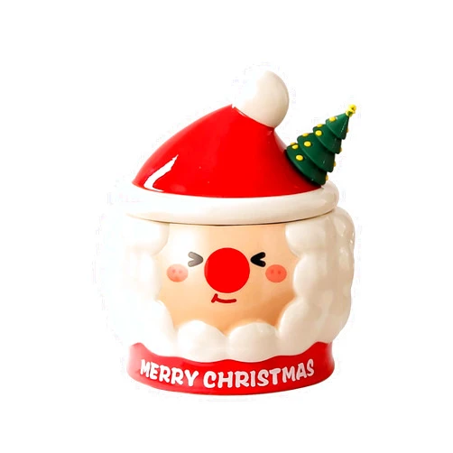 JUSTUP Ceramic Christmas Mug, 15-Ounce Santa Claus Coffee Cups with Lid and Stirring Rod, Funny Cup Festival Gifts Mugs for Tea, Milk, and Hot Chocolate (A)
