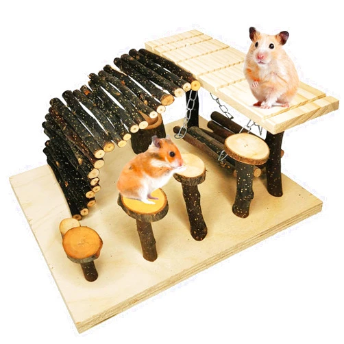 kathson Hamster Playground Wooden Hamster Activity Toys Set Small Animal Climb Platform - Climbing Ladder Ramp Bridge Bowl Swing Stand Platform for Gerbil Hamster Chinchilla Mouse Rat