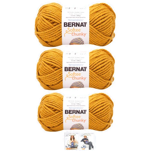 Bernat Softee Chunky Yarn Bundle Super Bulky Number 6, 3 Skeins (Brass)