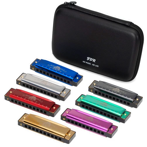 JDR Harmonica Set of 7 (Key of C, D, E, F, G, A and Bb), 10 Holes 20 Tones Blues Harp Diatonic Mouth Organ Harmonica with EVA Protective Case for Adults, Kids, Beginner and Professionals Gift Colorful