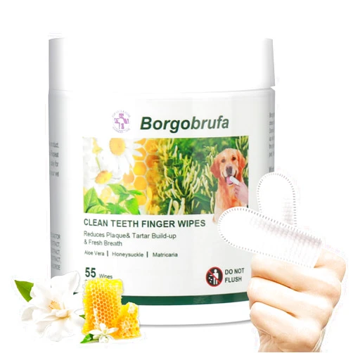 Borgobrufa Dog Teeth Cleaning Wipes, Teeth Cleaning Finger Wipes for Dogs & Cats, Disposable Natural Teeth Care Wipes Gentle Cleaning & Gum Care Pet Wipes Reduces Plaque & Freshens Breath, 55 Pcs