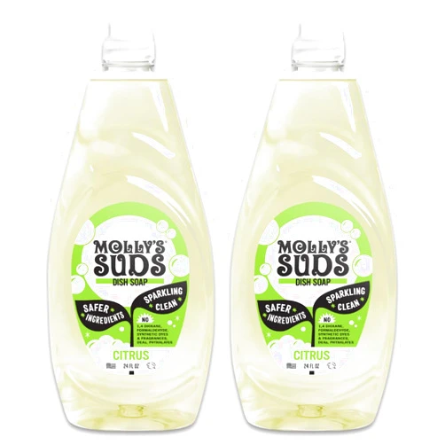 Molly's Suds Liquid Dish Soap | Clean, Simple Ingredients | Extra Scrubbing Power | Citrus Scent, 24 oz - 2 Pack