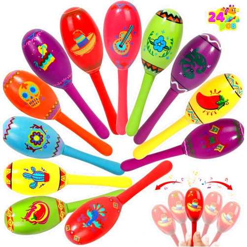 JOYIN 24 Pcs Cinco De Mayo Mini Wooden Maracas Musical Party Favors for Birthday Party Favors, Mexican Fiesta Decorations, Luau Photo Props, Carnivals Event, Taco Tuesday
