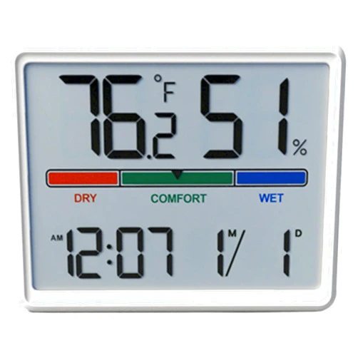 Luzsco Digital Hygrometer Indoor Thermometer, Clock with Temp & Humidity, Temp Gauge with Comfort Indicator, Wall/Magnetic/Desk Alarm Clock for Bedroom, Baby Room, Office, Kitchen, Garage (White)