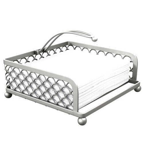 TOOFLEE Elegant Flat Paper Napkin Holder with Dispenser Arm - Silver Napkin Holders for Table, Kitchen, Countertops & Outdoor Tables - Square Metal Lattice Basket Dinner Napkin Holder