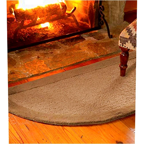Plow & Hearth 2'x4' Banded Half Round Fireproof Hearth Rug | Charcoal Brown | 100% Wool Mat | Protect Hardwood Floor/Carpet from Sparks & Embers