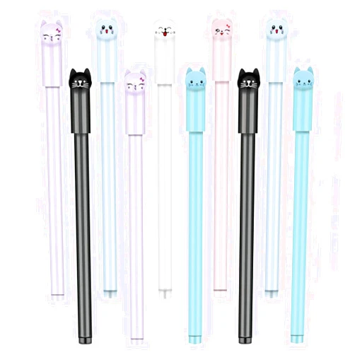 WIN-MARKET Cute Pens Animal Cartoon Kawaii Pen Cute Cat Pen 0.5 mm Gel Pens Black Ink Pens for School Office Supplies Stationery(10PCS)