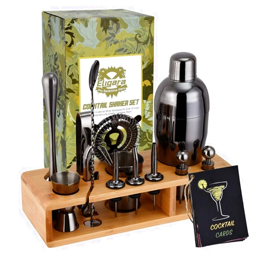 Eligara 23-Piece Bartender Kit Cocktail Shaker Set: Stainless Steel Bar Tools with Sleek Bamboo Stand & Cocktail Recipes Booklet | Ultimate Drink Mixing Adventure