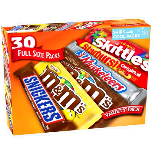 Mars M&M'S, SNICKERS, 3 MUSKETEERS, SKITTLES & STARBURST Variety Pack Full Size Bulk Candy Assortment, 56.11 oz, 30 Count