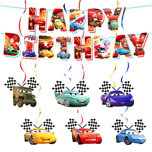 Bulalu Cars Birthday Decorations, Cars Party Decorations Theme Happy Birthday Banner with Hanging Swirl for Cars Birthday Party Supplies